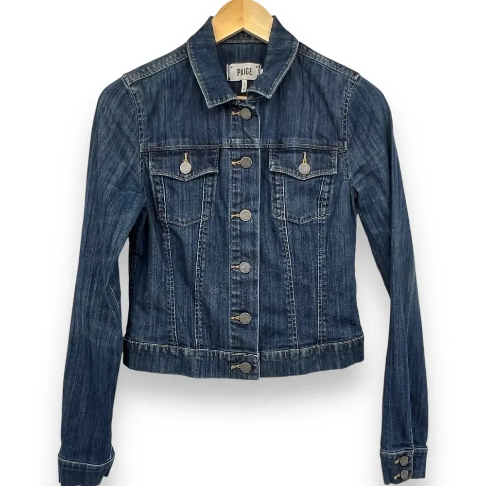 Paige Denim Jacket Women's S Dark Wash Jean Jacket Button Down Collared - Picture 1 of 8